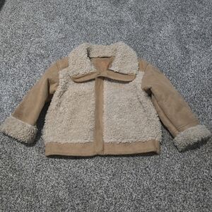 Zara Kids Girls Size 3/4 Years Faux Suede And Shearling Coat Beige Tan